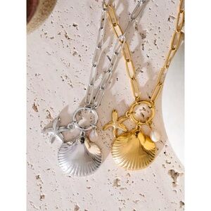 18K Gold Plated Stainless Steel Shell and Starfish Pendant Necklace
